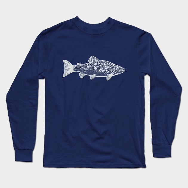 Brown Trout Ink Art - hand drawn fish design - dark colors Long Sleeve T-Shirt by Green Paladin